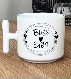 Kişiye Özel İki İsim Yazılı Hediye T Kupa Bardak Sevgililer Günü Hediyesi (Beyaz)