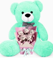 Sevimli 90 cm Peluş Ayı ile  Pembe Peluş Ayıcık Buketi- Sevdiklerinize; Doğum Günü, Yıldönümü, Özel Gün (Turkuaz)