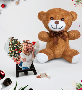 Yılbaşına Özel Fotoğraflı Lego Blok Kalp Puzzle Ve Peluş Ayıcık