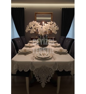 Salkım Masa Örtüsü 12 Kişilik Linen Kumas Sofra Takımı