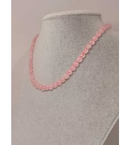 Pembe Kuvars Taşı YASSI Faset Kesim Kolye 6x4mm (Sabit Klipsli)