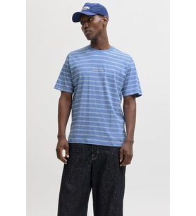 Jack & Jones JORNORREBRO Çizgili Erkek Tişört Bisiklet Yaka Kısa Kollu (Mavi)