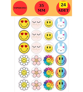 24 Adet - Emoji Sticker - Paketleme Sticker - Emoji Etiket - Gülen Yüz Sticker - Laptop Sticker