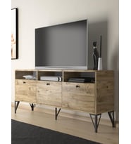 Wood'n Love Rhea 160 Cm Dolaplı, Minifiks Bağlantı, Geniş Tv Ünitesi - Konsol - Atlantik Çam / Siyah