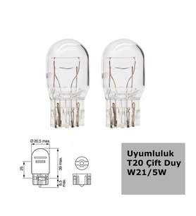 W21 Tip 5W Çift Duylu Halojen Ampul 12V 2 Adet