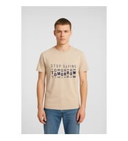 Erkek Rahat Kesim Bisiklet Yaka Yazı Baskılı T-shirt