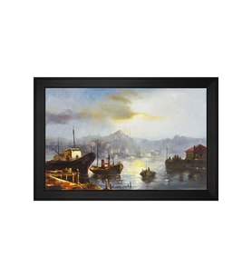 Balıkçı Tekneleri Motifli Kanvas Tablo 50 x 70 cm Siyah Çerçeve