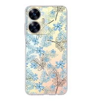 PrintiFy Realme C55 Uyumlu Kamera Korumalı Floral Mavi Tasarımlı Şeffaf Silikon Kılıf