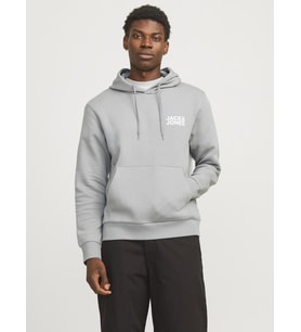 Jack & Jones Erkek Logo Baskılı Kapüşonlu Sweatshirt - Corp (Gri)