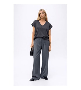 Fashion Friends V Yaka Troklu Antrasit Kadın Bluz 26Y0034K1