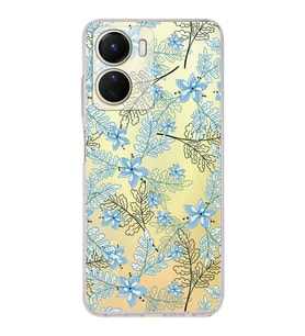 PrintiFy Vivo Y16 Uyumlu Kamera Korumalı Floral Mavi Tasarımlı Şeffaf Silikon Kılıf