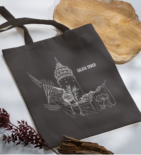 BK Gift İstanbul Tasarımlı Antrasit Kumaş Bez Çanta, Baskılı Omuz Çantası, Alışveriş Çantası, Anneye Hediye-6