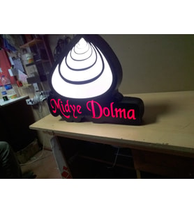 Midye Dolma Resimli Yazılı Tabela 3D Led Neon Etkili Işıklı Tabela 30X45 CM Tek Taraflı