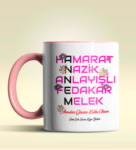 Kişiye Özel Annem Tasarımlı Pembe Kupa Bardak (Pembe)