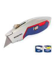 WORKPRO WP213011 Ağır Hizmet Alüminyum Gövde Geri Çekilebilir Rötuş Maket Bıçağı + 3 Adet Yedek Bıçak