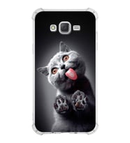 PrintiFy Samsung Galaxy J7 Uyumlu Kedi 2 Baskılı Şeffaf Köşe Korumalı Antişok Kılıf