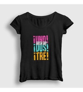 Presmono Kadın Siyah Uno Dos Tre Green Day T-Shirt 55847tt