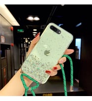 Apple iPhone 8 Plus Kılıf Zebana Simli Askılı Silikon Kılıf Yeşil (Yeşil)