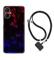 Tecno Spark 9T Kılıf Silikon Boyun Askılı İpli Desenli Silikon Blue Red Fire 1637