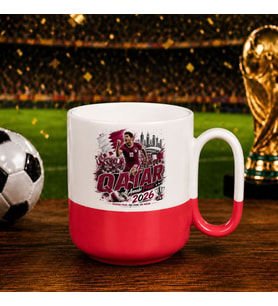 BK Gift Katar Taraftar Temalı 2026 Dünya Kupası Tasarımlı Kırmızı Joyful Kupa Bardak
