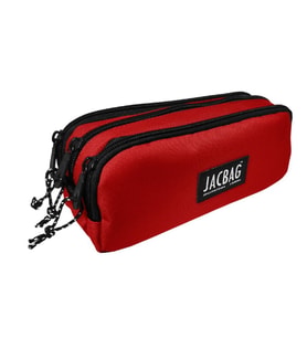 Jacbag Üç Bölmeli Çocuk ve Yetişkin Kalem Çantası - Kırmızı - Kadın/Kız Çocuk (Çok Renkli)