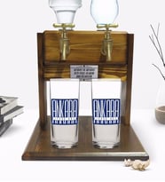 BK Gift Kişiye Özel Renkli Baskılı Ankara Tasarımlı İkili Rakı Bardağı ve Çift Musluklu Doğal Ahşap Rakı Standı-2 (Model 1)