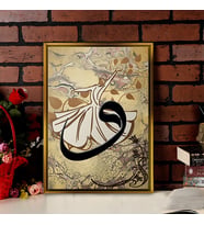 Tablore Semazen Figürlü Ve Ebru Desenli Vav Harfi Çerçeveli Kanvas Tablo Modern Salon Dekoru