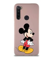 Xiaomi Redmi Note 8 Soft Premier Kapak Mickey Mouse-D Tasarımlı Silikon Kılıf - Pudra (Şeffaf)