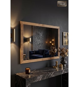 (76x54 cm) Antik Ahşap Yatay Dekoratif Ayna Dresuar Boy Koridor Konsol Aynası Banyo Oda Lavabo Wc Mutfak Makyaj Aynası (76x54 cm)