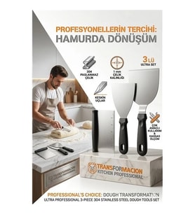 304 Inox Paslanmaz Çelik 3’Lü Hamur Spatula Seti - Profesyonel Seri 723143