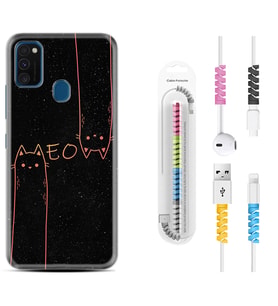 Samsung M21 M22 M23 M30 M31S M32 Kılıf Kablo Koruma Spiral Silikon Meow 1657