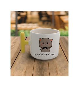 Latte & Espresso El Yapımı Mochi Cat Motto Sarı T Kulp Kupa 200 Ml