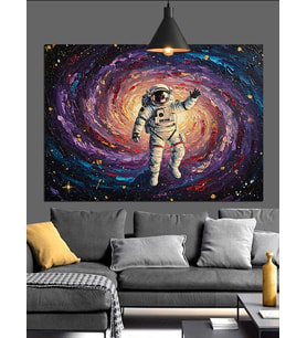 Galaksi Astronot Uzay Dekoratif Kanvas - Mdf Ahşap Tablo