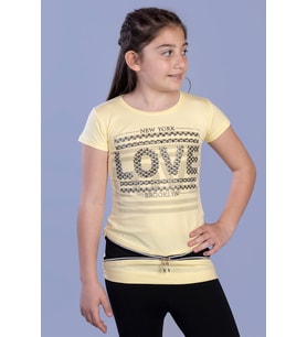 Toontoy  Kız Çocuk T-Shirt Love Varak Baskı (Sarı)