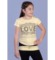Toontoy  Kız Çocuk T-Shirt Love Varak Baskı (Sarı)