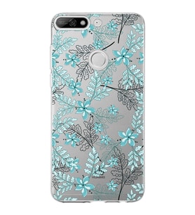 Huawei Y7 2018 Uyumlu Kapak Floral Su Yeşili Tasarımlı Şeffaf Silikon Kılıf