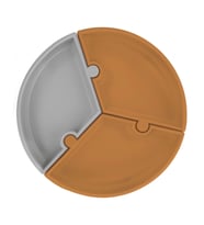 Oioi Puzzle Vakum Tabanlı Silikon Tabak Woody Brown / Powder Grey