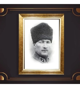 Özel Seri Paspartulu Çerçeveli Atatürk Tablo l176 (Gold)