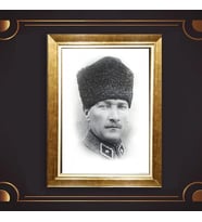 Özel Seri Paspartulu Çerçeveli Atatürk Tablo l176 (Gold)