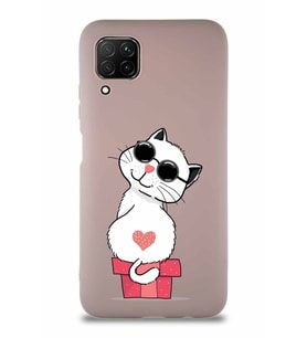 Huawei P40 Lite Soft Premier Kapak Coolcat Tasarımlı Silikon Kılıf - Pudra (Şeffaf)