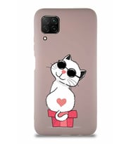 Huawei P40 Lite Soft Premier Kapak Coolcat Tasarımlı Silikon Kılıf - Pudra (Şeffaf)