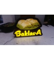 Baklava Resimli Yazılı Tabela 3D Led Neon Etkili Işıklı Tabela 30X45 CM Tek Taraflı