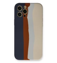 Pilelistore   iPhone 12 Pro Max Kılıf Ebruli Lansman Silikon - Lacivert-Krem