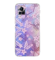 Vivo Y73 Uyumlu Kamera Korumalı Kapak Floral Pudra Tasarımlı Şeffaf Silikon Kılıf