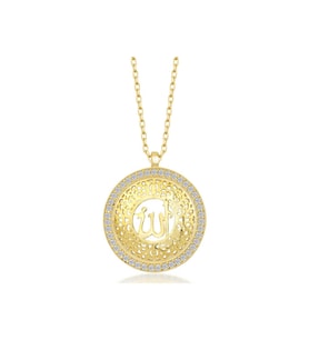 Gümüş Gold Allah Yazılı Kadın Kolye CSR2180972