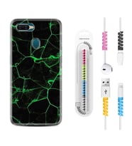 Oppo A5S A15 A16 A54 A55 A73 A74 Kılıf Kablo Koruma Spiral Silikon Yeşil Şerit Mermer 1320
