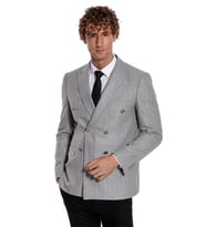 Kruvaze Slim Fit Çizgili Gri Erkek Ceket - Wessi