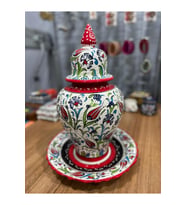 Tabaklı Büyük Boy Şah Küpü 40 CM Lale Desenli Kütahya Çini