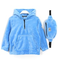 Kanguru Cep Çanta Aksesuarlı Polar Unisex Bebek & Çocuk Kapüşonlu Sweatshirt Mavi