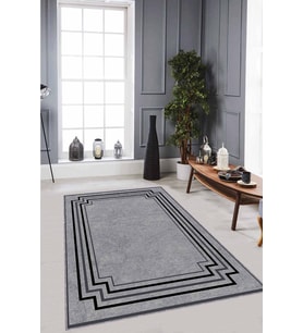 Gri Çerçeveli Kaymaz Tabanlı Makinede Yıkanabilir Halı RV049 - 100 x 160 cm